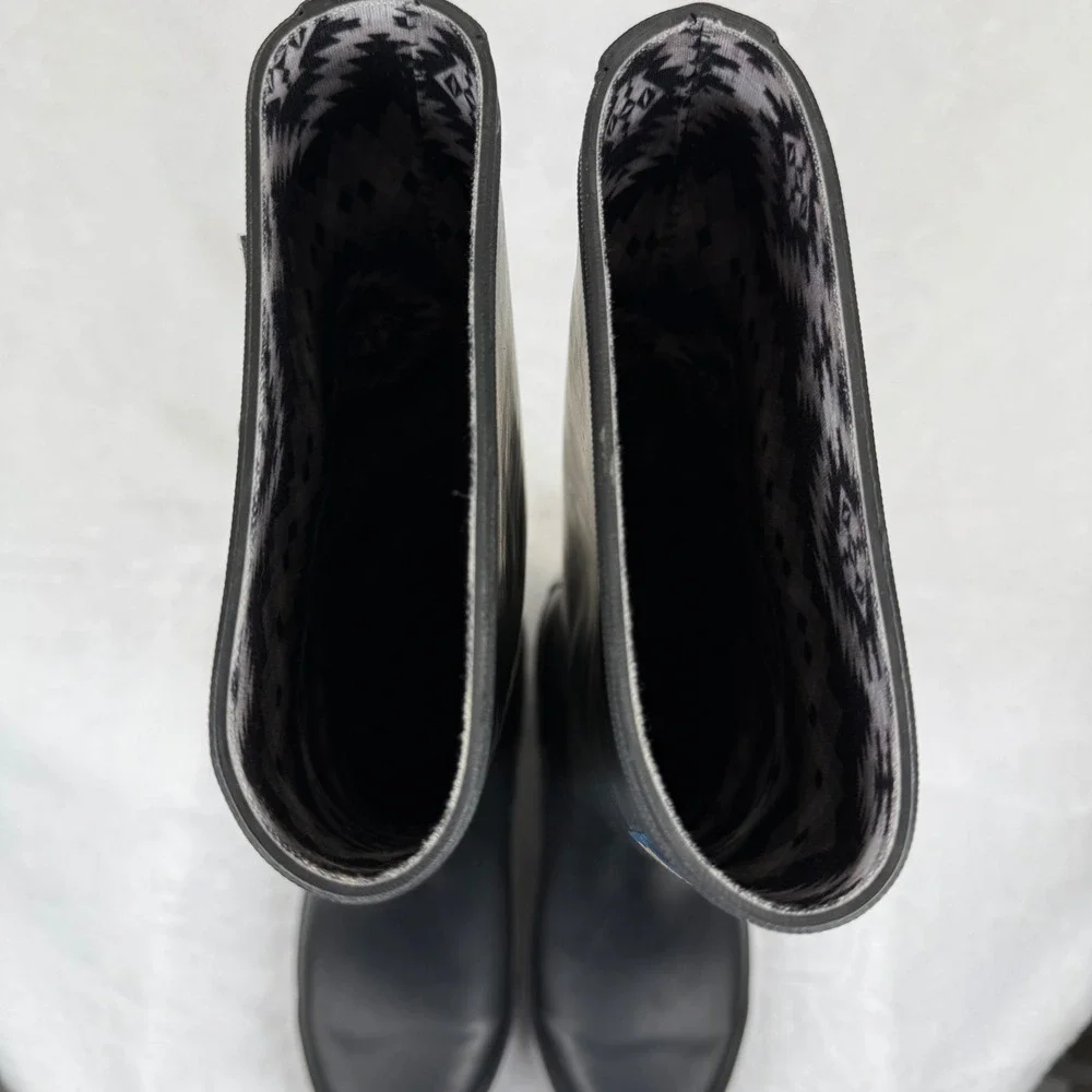 Pendleton Black Rubber Tall Rain‎ Boots Womens Size 7 Southwestern Lining Buckle